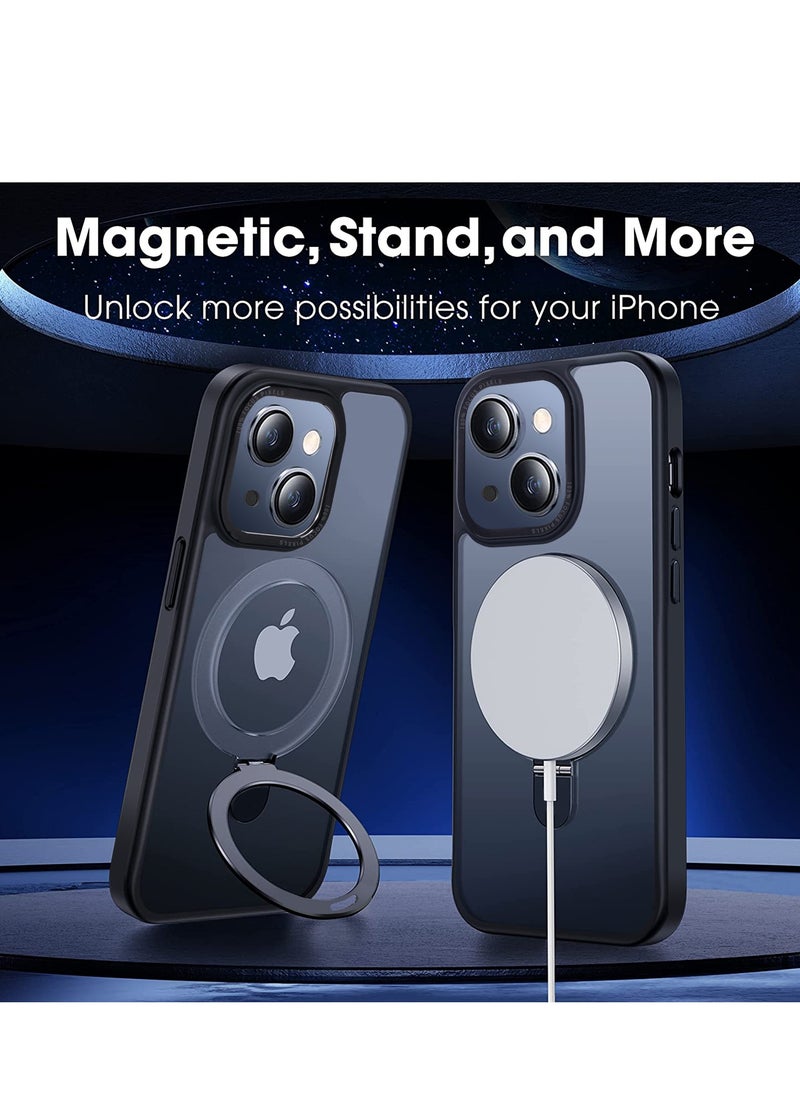 iPhone 14 Plus Case with Magnetic Invisible Stand Cover Shockproof and Anti-Yellow Slim Thin Translucent Matte Protective Magsafe Case for Apple iPhone 14 Plus 6.7 inch - Black