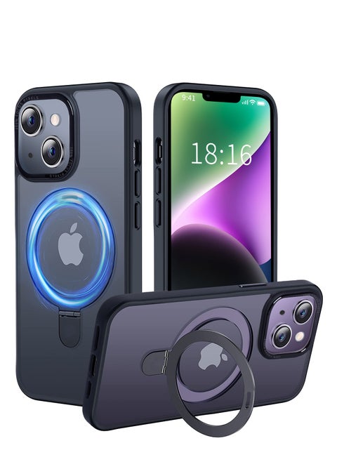 iPhone 14 Plus Case with Magnetic Invisible Stand Cover Shockproof and Anti-Yellow Slim Thin Translucent Matte Protective Magsafe Case for Apple iPhone 14 Plus 6.7 inch - Black