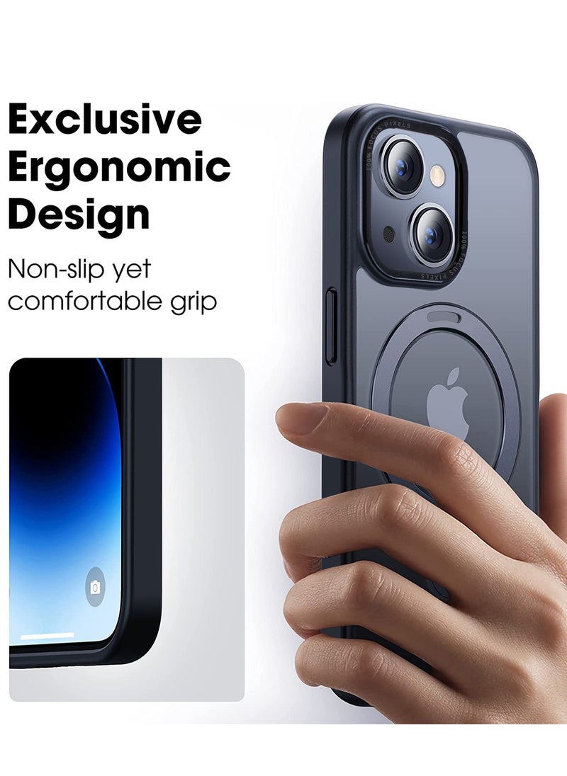 iPhone 14 Plus Case with Magnetic Invisible Stand Cover Shockproof and Anti-Yellow Slim Thin Translucent Matte Protective Magsafe Case for Apple iPhone 14 Plus 6.7 inch - Black