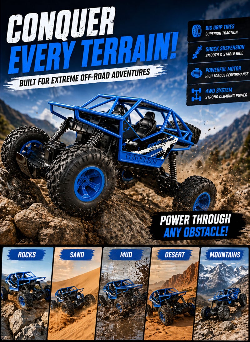 FUNSTERZ Storm Striker Rechargeable 1:16 Scale RC Rock Crawler Off Road Remote Control Car 2.4GHz Full Function 4WD Four Wheel Drive BigFoot Monster Truck Climbing Buggy with Big Grip Tires Spring Shock Suspension High Torque Motor USB Charging Battery All Terrain Racing Toy for Sand Mud Rocks Desert Mountains Indoor Outdoor Play Kids Boys Girls Age 6+ - Image 2