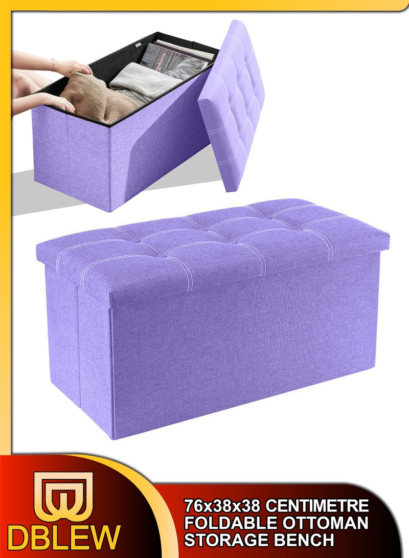 DBLEW Linen 76x38x38cm Foldable Ottoman Storage Bench Cube Boxes Footrest Shoe Changing Step Stool Padded Seat For Bedroom Hallway Chair Dorm Living Room Table Space Saving With Lid 80L Capacity - Image 1