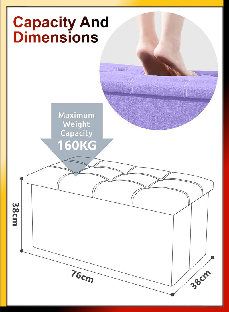 DBLEW Linen 76x38x38cm Foldable Ottoman Storage Bench Cube Boxes Footrest Shoe Changing Step Stool Padded Seat For Bedroom Hallway Chair Dorm Living Room Table Space Saving With Lid 80L Capacity - Image 4