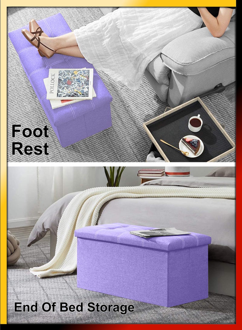 DBLEW Linen 76x38x38cm Foldable Ottoman Storage Bench Cube Boxes Footrest Shoe Changing Step Stool Padded Seat For Bedroom Hallway Chair Dorm Living Room Table Space Saving With Lid 80L Capacity - Image 5