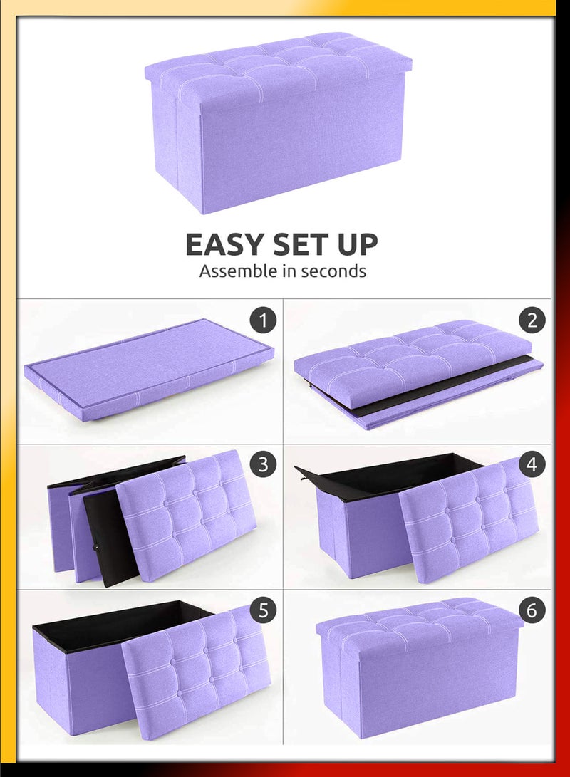 DBLEW Linen 76x38x38cm Foldable Ottoman Storage Bench Cube Boxes Footrest Shoe Changing Step Stool Padded Seat For Bedroom Hallway Chair Dorm Living Room Table Space Saving With Lid 80L Capacity - Image 3