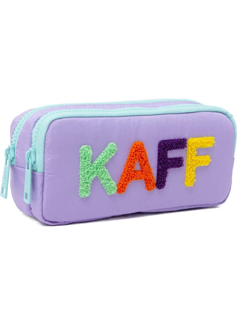 Kaff 01108 Purple Color Green Zippered Waterproof Bondit Fabric Plush Printed Double Compartment Pencil Case