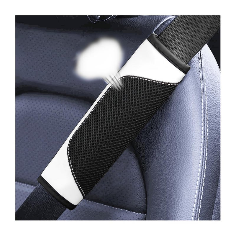 BESULEN Car Seat Belt Pads Cover 2 Pack Leather Mesh Universal Seatbelt Shoulder Strap Protector Soft Harness Pad Safety Belt Cover for Comfortable Driving Car Interior Accessories White