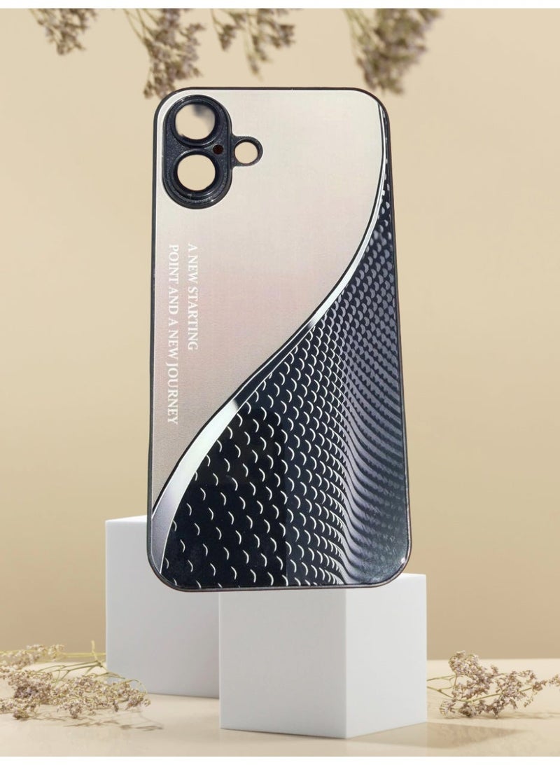 Protective Case Cover for iPhone 16 Plus,Tempered Glass,Design Features  aesthetic with a two-tone color split and a geometric pattern on one side.and it includes the motivational text "A NEW STARTING POINT AND A NEW JOURNEY" - Image 5