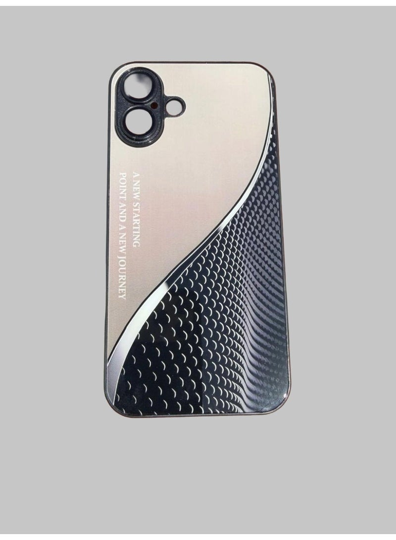 Protective Case Cover for iPhone 16 Plus,Tempered Glass,Design Features  aesthetic with a two-tone color split and a geometric pattern on one side.and it includes the motivational text "A NEW STARTING POINT AND A NEW JOURNEY" - Image 3