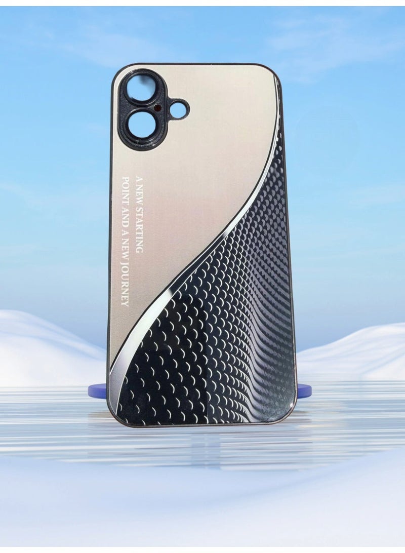 Protective Case Cover for iPhone 16 Plus,Tempered Glass,Design Features  aesthetic with a two-tone color split and a geometric pattern on one side.and it includes the motivational text "A NEW STARTING POINT AND A NEW JOURNEY" - Image 1