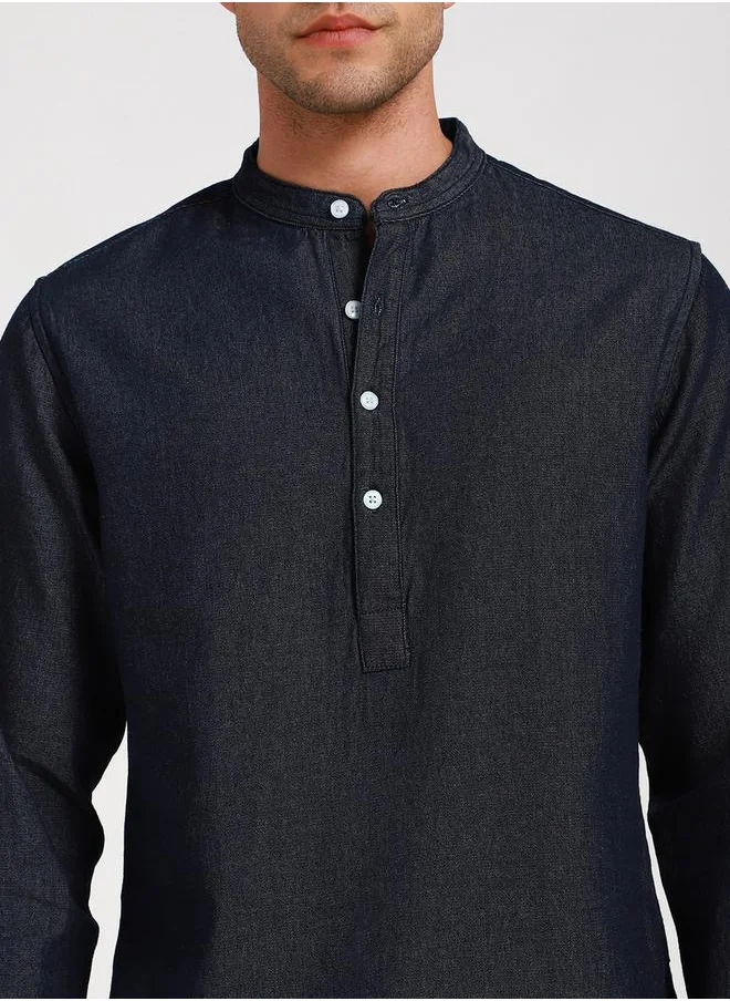 دينيس لينغو Mandarin Collar Casual Shirt with Roll-Up Sleeve by Styli