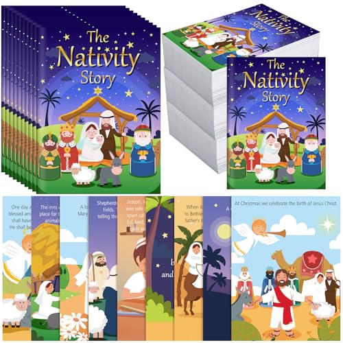 Moinchore 30 Pcs Small Christmas Nativity Story Books Bulk 41x55 Inch Bible Christian the Nativity Story of Jesus Birth Books Religious Prizes for Party Sunday School Church Bag Filler - Image 1