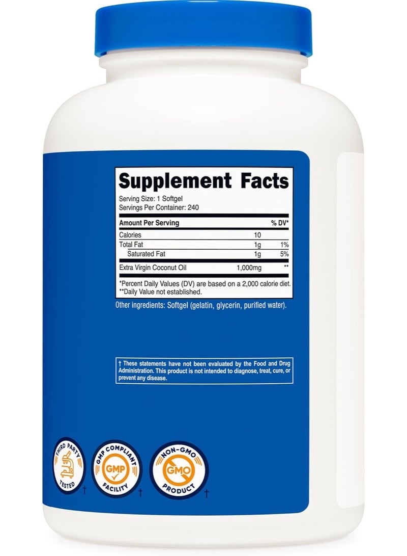 Nutricost, Extra Virgin Coconut Oil, 1,000 mg, 240 Capsules - Image 5