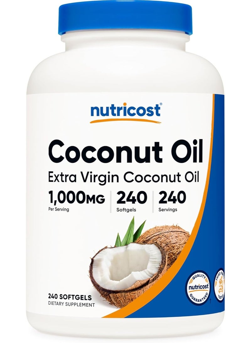 Nutricost, Extra Virgin Coconut Oil, 1,000 mg, 240 Capsules - Image 1