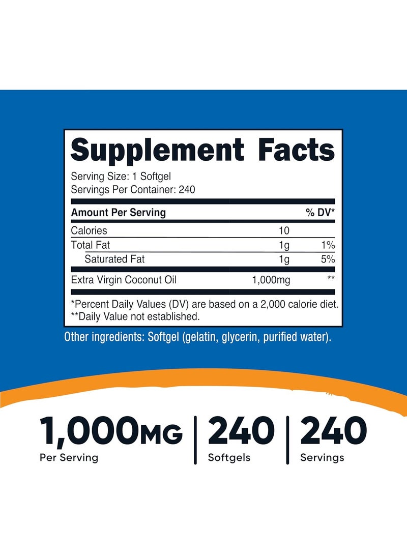 Nutricost, Extra Virgin Coconut Oil, 1,000 mg, 240 Capsules - Image 2