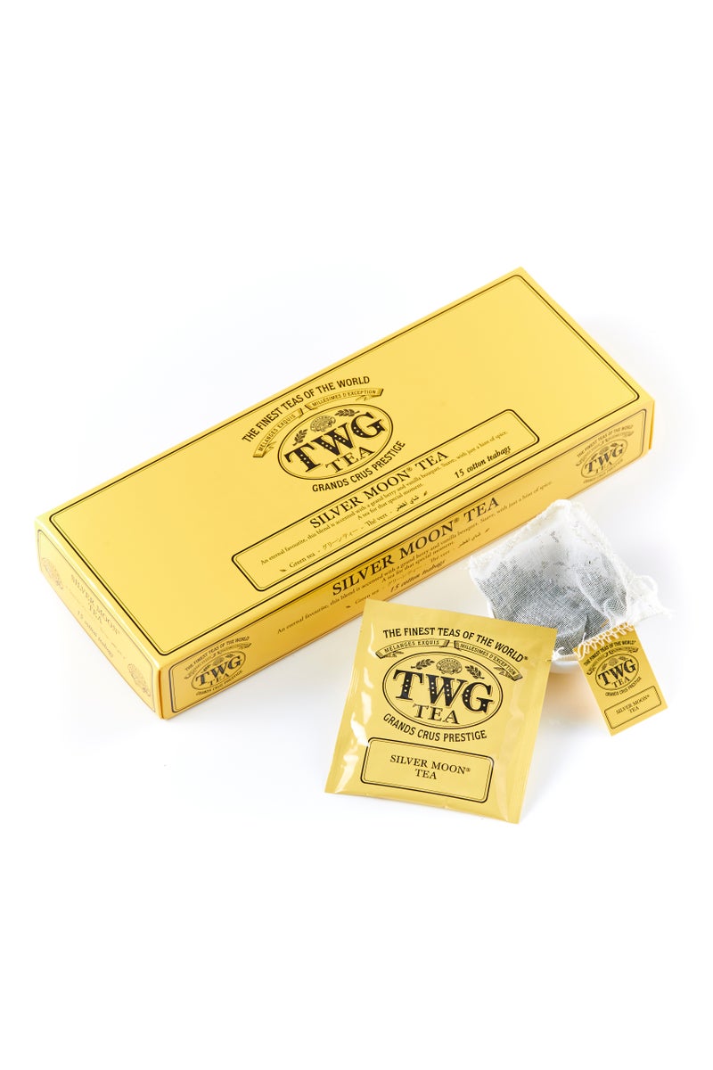 TWG Tea Silver Moon Tea | Green Tea | Grand Berry & Vanilla | 15 Hand Sewn Cotton Teabags | Gift Set - Image 1