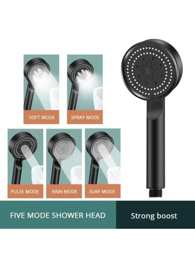 High Pressure Shower Head, Hand Shower, Water-Saving Shower Head, 5 Modes Water-Saving Shower Head, Adjustable Shower Head, One Button Stop (Black) - Image 3