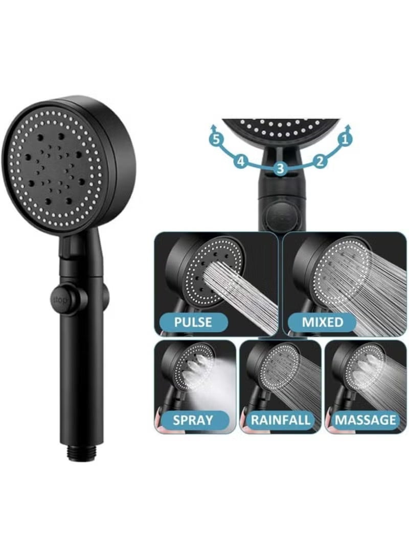 High Pressure Shower Head, Hand Shower, Water-Saving Shower Head, 5 Modes Water-Saving Shower Head, Adjustable Shower Head, One Button Stop (Black) - Image 4