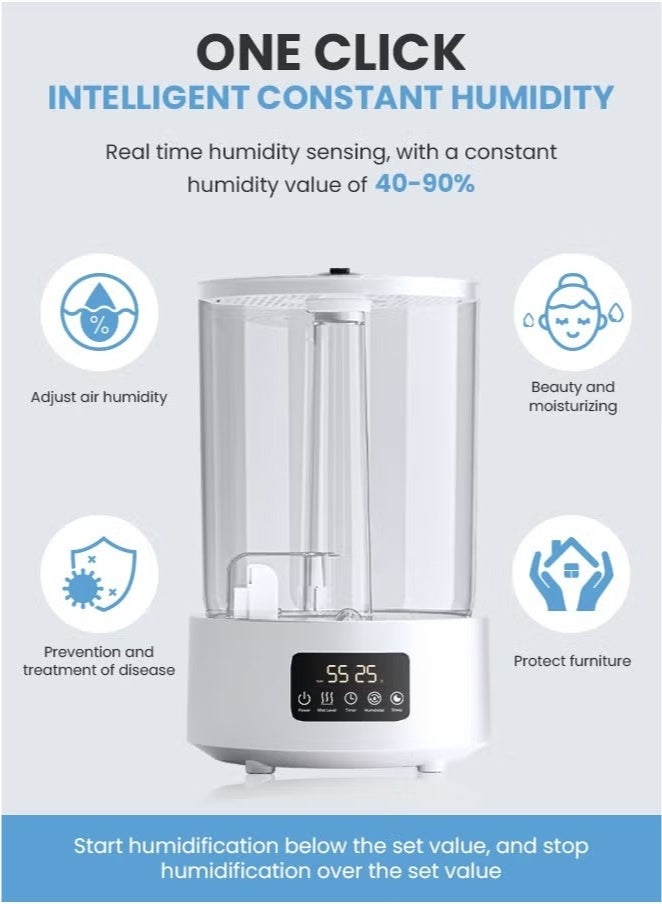 داكس مرطب هواء بالموجات فوق الصوتية بسعة 5 لتر مع موزع للزيوت الأساسية – تعبئة علوية، منظم رطوبة ذكي، مؤقت وضوء ليلي – رذاذ بارد هادئ لغرف النوم والغرف الكبيرة - Image 4