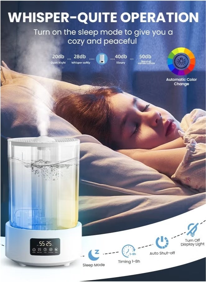 داكس مرطب هواء بالموجات فوق الصوتية بسعة 5 لتر مع موزع للزيوت الأساسية – تعبئة علوية، منظم رطوبة ذكي، مؤقت وضوء ليلي – رذاذ بارد هادئ لغرف النوم والغرف الكبيرة - Image 3