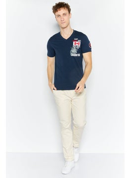 Canadian Peak Men V Neck Short Sleeves Graphic Printed T-Shirt, Navy Combo  - Image 2