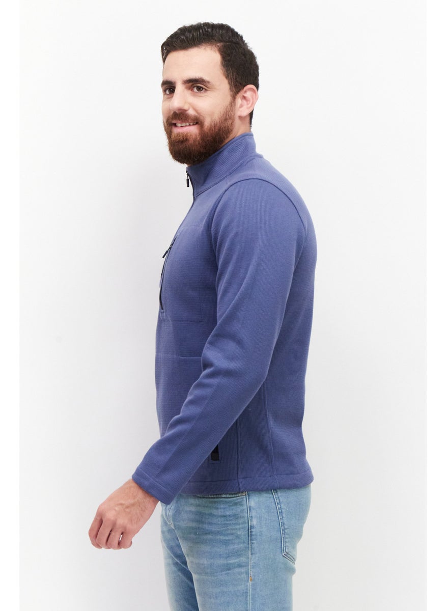 Tailor Vintage - Men Mock Neck Long Sleeve Solid Sweatshirt, Sage Blue - Image 1