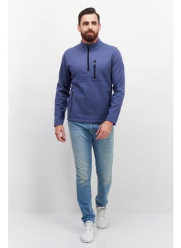 Tailor Vintage Men Mock Neck Long Sleeve Solid Sweatshirt, Sage Blue  - Image 3