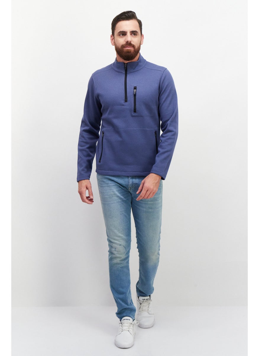 Tailor Vintage - Men Mock Neck Long Sleeve Solid Sweatshirt, Sage Blue - Image 1