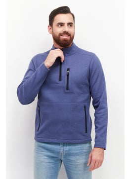 Men Mock Neck Long Sleeve Solid Sweatshirt, Sage Blue