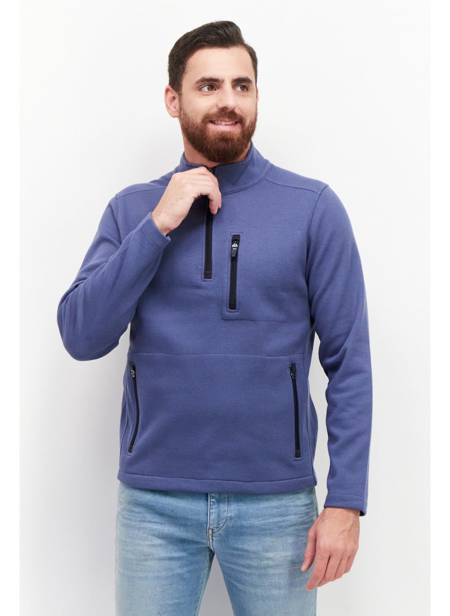 Tailor Vintage - Men Mock Neck Long Sleeve Solid Sweatshirt, Sage Blue - Image 1