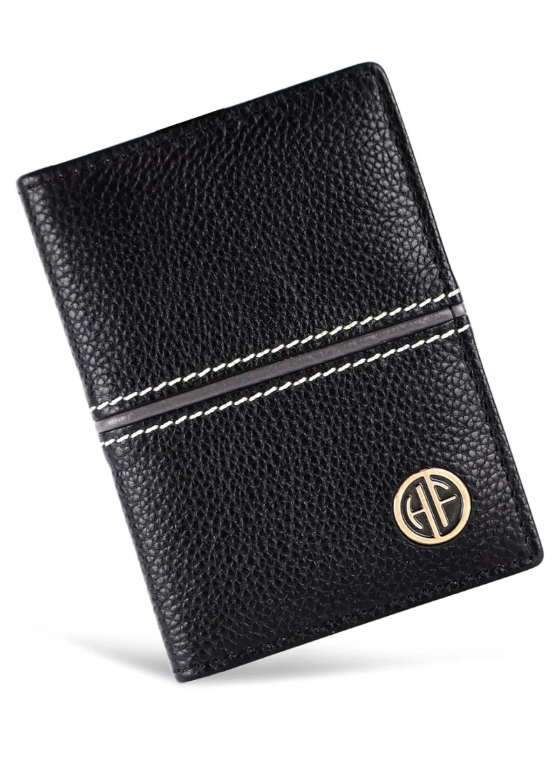 HAMMONDS FLYCATCHER Leather Card Holder for Men, Credit Card Holder, Slim Bi-Fold RFID Protected Credit Card Wallet for Men with 6 Card Slots, Metal Snap Button, Black | M7N1