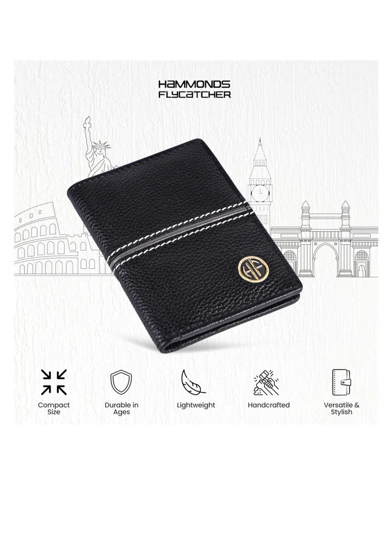 HAMMONDS FLYCATCHER Leather Card Holder for Men, Credit Card Holder, Slim Bi-Fold RFID Protected Credit Card Wallet for Men with 6 Card Slots, Metal Snap Button, Black | M7N1