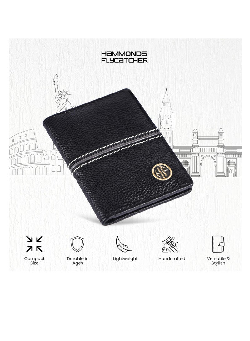  هاموندز فلاي كاتشر محفظة بطاقات جلدية للرجال، حامل بطاقات ائتمان، محفظة بطاقات ائتمان نحيفة قابلة للطي مع حماية  للرجال،  خانات للبطاقات، زر كبس معدني، أسود - Image 2