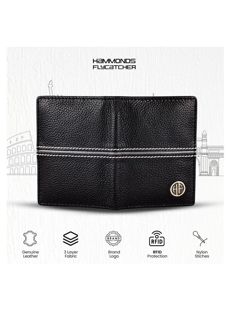  هاموندز فلاي كاتشر محفظة بطاقات جلدية للرجال، حامل بطاقات ائتمان، محفظة بطاقات ائتمان نحيفة قابلة للطي مع حماية  للرجال،  خانات للبطاقات، زر كبس معدني، أسود - Image 4