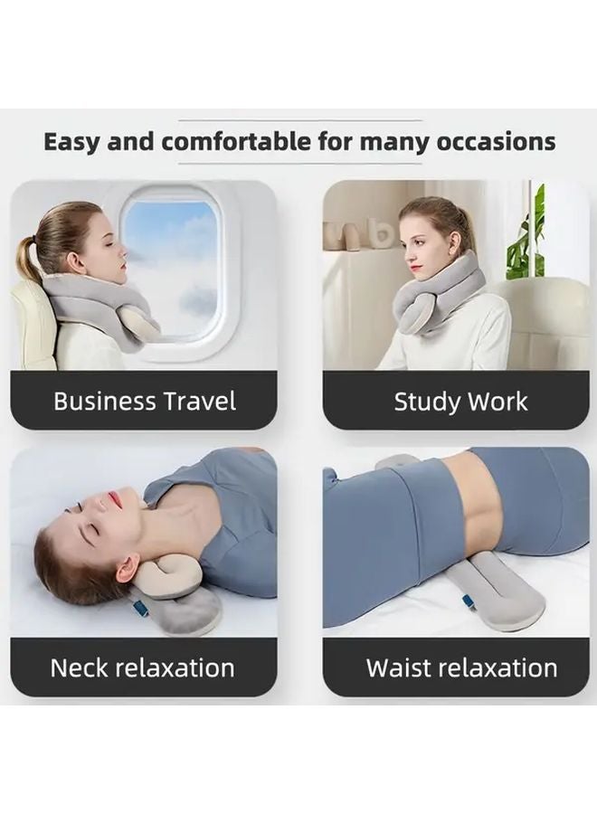 Gray Beige Ergonomic Travel Neck Pillow With Storage Bag For Airplane And Office - Image 4