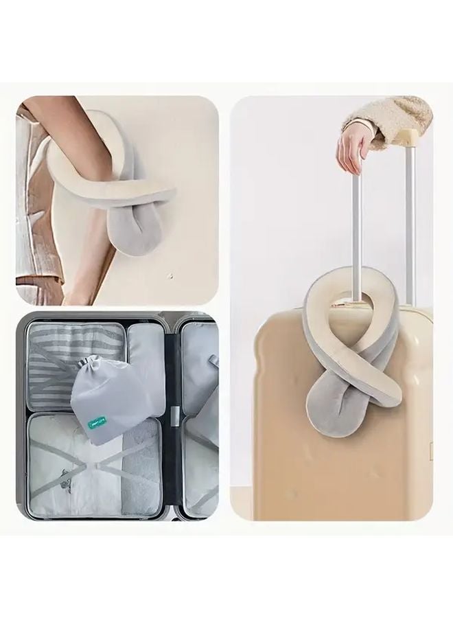 Gray Beige Ergonomic Travel Neck Pillow With Storage Bag For Airplane And Office - Image 5