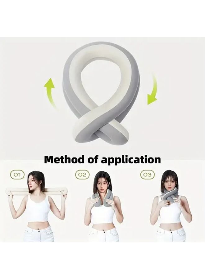 Gray Beige Ergonomic Travel Neck Pillow With Storage Bag For Airplane And Office - Image 2