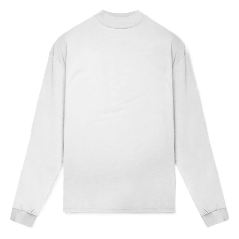 and men''s light board small turtleneck long-sleeved T-shirt Oversized blank solid color casual fitness drop shoulder top - Image 2