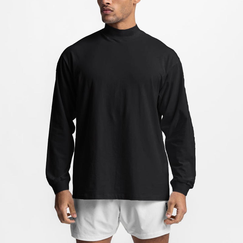 and men''s light board small turtleneck long-sleeved T-shirt Oversized blank solid color casual fitness drop shoulder top - Image 3