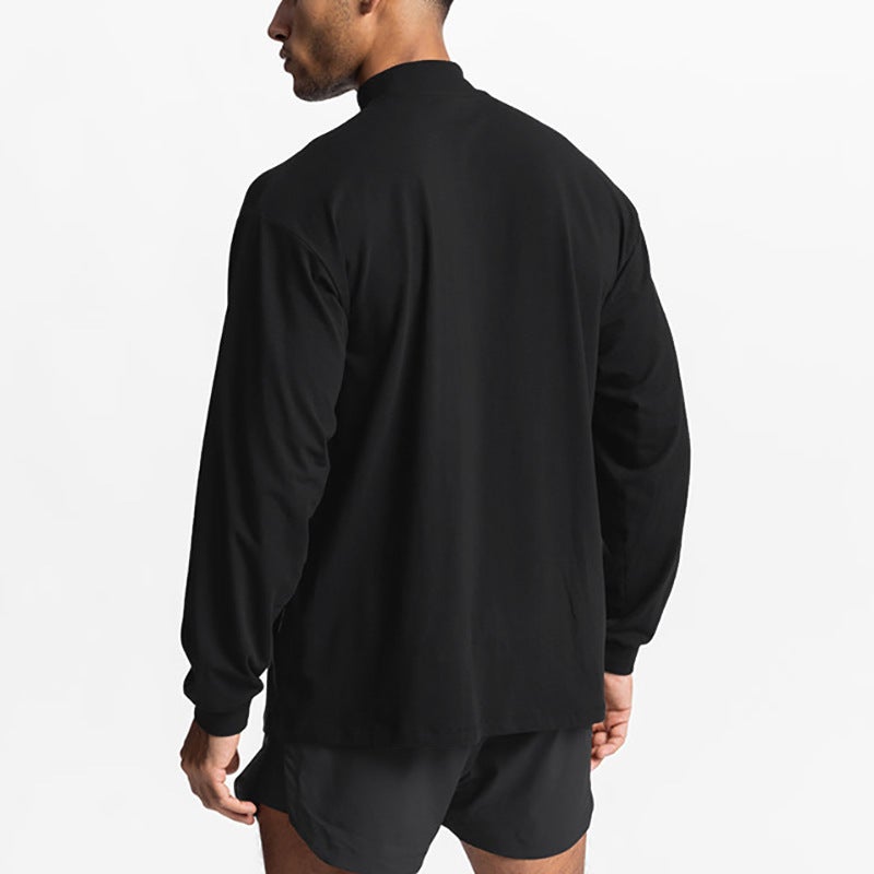 and men''s light board small turtleneck long-sleeved T-shirt Oversized blank solid color casual fitness drop shoulder top - Image 4