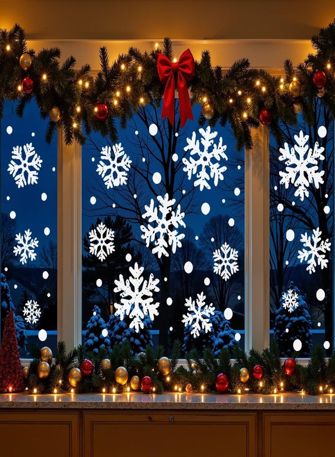 إيفينف ملصقات نوافذ زينة عيد الميلاد من إيفينف: 16 ورقة كبيرة جدًا من زينة نوافذ عيد الميلاد على شكل ندفة ثلج بيضاء، ديكور ريفي لعيد الميلاد على شكل ندفة ثلج للأطفال في المنزل والمدرسة والمكتب وحفلات العطلات الشتوية - Image 5