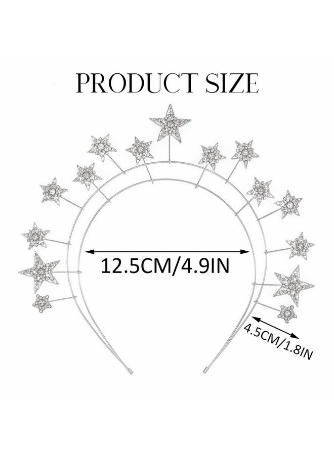 كيلشي عصابة رأس مرصعة بأحجار الراين على شكل نجمة لحفلات الزفاف مع تاج هالة من الكريستال على شكل إلهة للنساء والفتيات (فضي) - Image 2