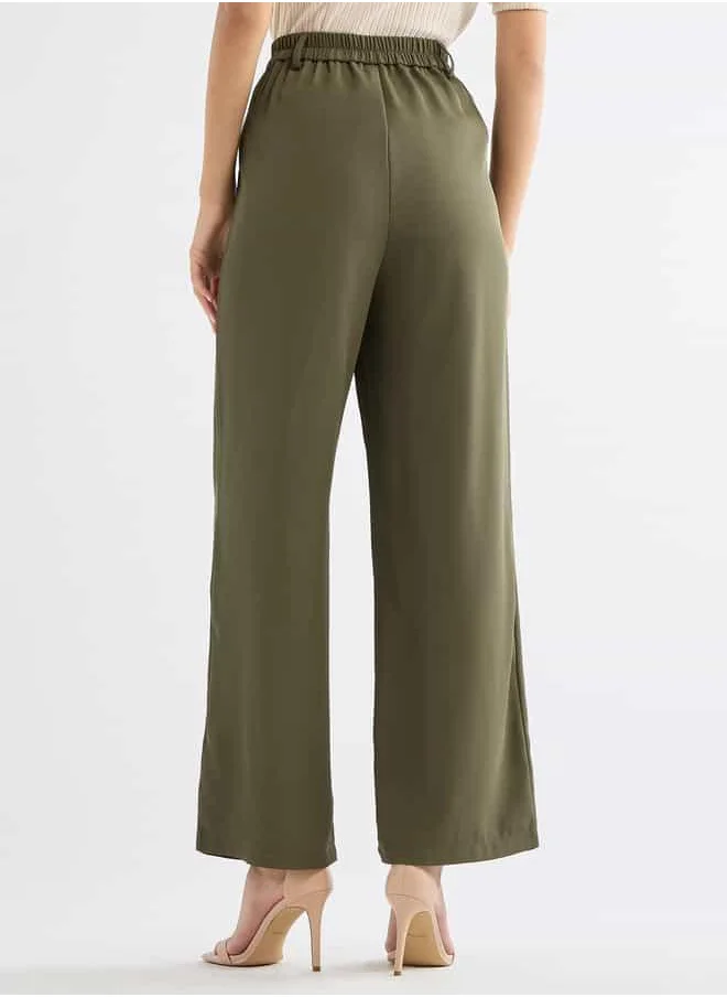 FAV Solid Regular Fit Trousers with Pleat Detail and Pockets