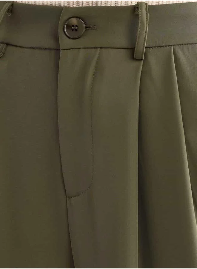 FAV Solid Regular Fit Trousers with Pleat Detail and Pockets