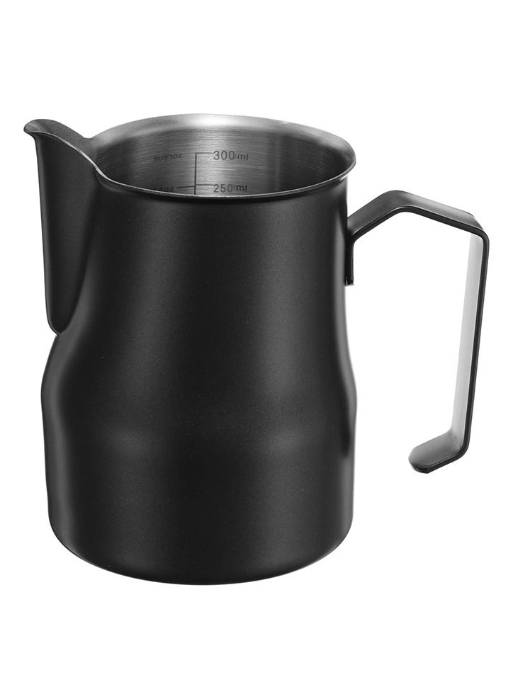 هاي هونور إبريق رغوة الحليب، كوب رغوة الحليب المصنوع من الفولاذ المقاوم للصدأ بسعة 12 أونصة / 350 مل مع مقياس لإبريق تبخير الحليب، إكسسوارات قهوة لاتيه كابتشينو إسبريسو، أسود - Image 1