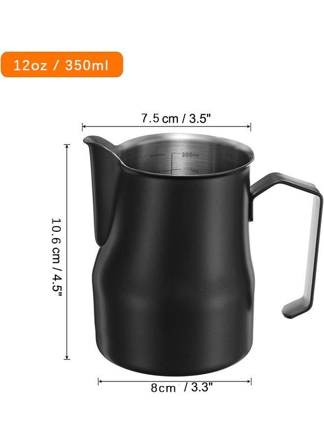 هاي هونور إبريق رغوة الحليب، كوب رغوة الحليب المصنوع من الفولاذ المقاوم للصدأ بسعة 12 أونصة / 350 مل مع مقياس لإبريق تبخير الحليب، إكسسوارات قهوة لاتيه كابتشينو إسبريسو، أسود - Image 2