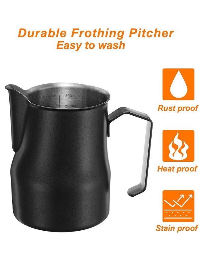 هاي هونور إبريق رغوة الحليب، كوب رغوة الحليب المصنوع من الفولاذ المقاوم للصدأ بسعة 12 أونصة / 350 مل مع مقياس لإبريق تبخير الحليب، إكسسوارات قهوة لاتيه كابتشينو إسبريسو، أسود - Image 4