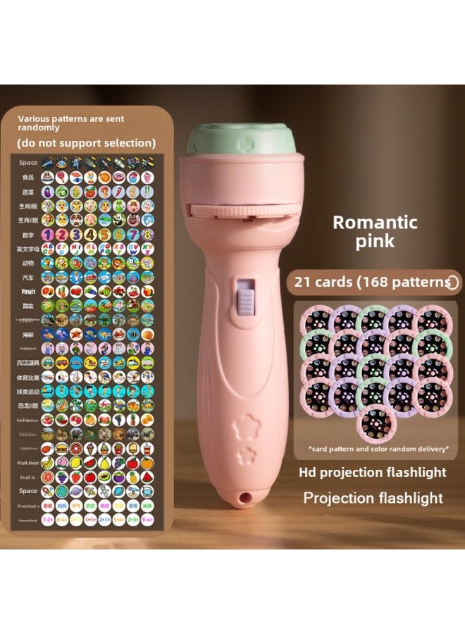 Projection Flashlight Children's Toys Kindergarten Cognitive Puzzle Early Education Luminous Projector Gift Stall-Color:[opp Bag] Romantic Pink/with 168 Patterns