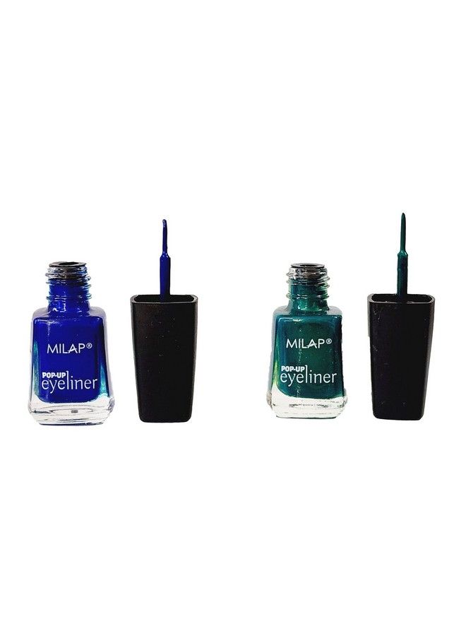 Topfinder Colourful Liquid Eye Liner With Brush ; Blue Green ; Long Lasting Waterproof ; Matte Smudge Proof ; Quick Dry ; Eye Liner Tools ; Wedding Makeup ; Organic Glossy Pen ; - Image 1