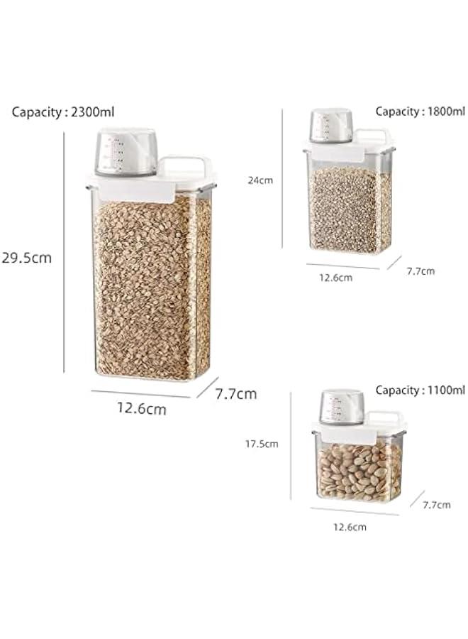 BWSJ Small Rice Storage Container [Large, Medium and Small 3-piece Set],Food Container with Measuring Cup,Airtight Dry Food Container Bin for Cereal - Image 2