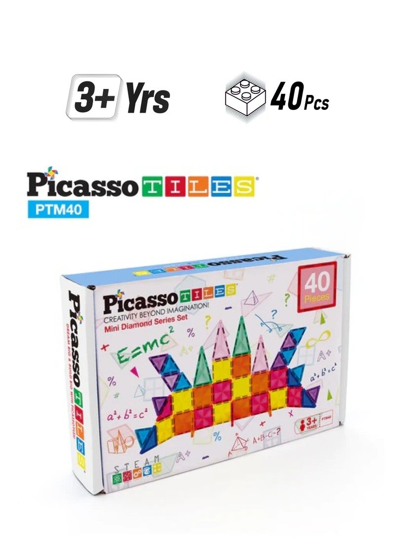 PicassoTiles - Picasso Magnetic Mini Diamond Building 40-Pieces | Building Blocks | Educational Toy Set | Construction Building Kit for Child Brain Development - Image 1